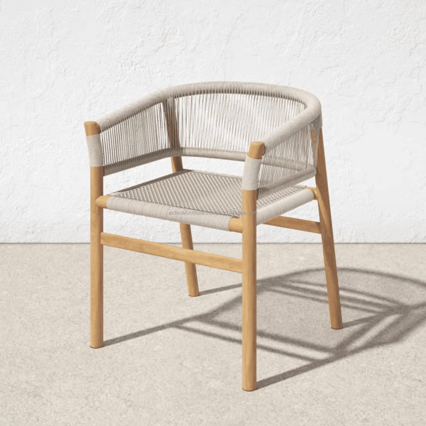 Modern and comfortable wooden garden chairs, beautifully woven rope courtyard park furniture, suitable for event restaurants and hotels with a leisurely style