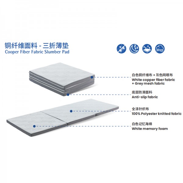 Memory foam thin pad cooper fiber fabric slumber pad