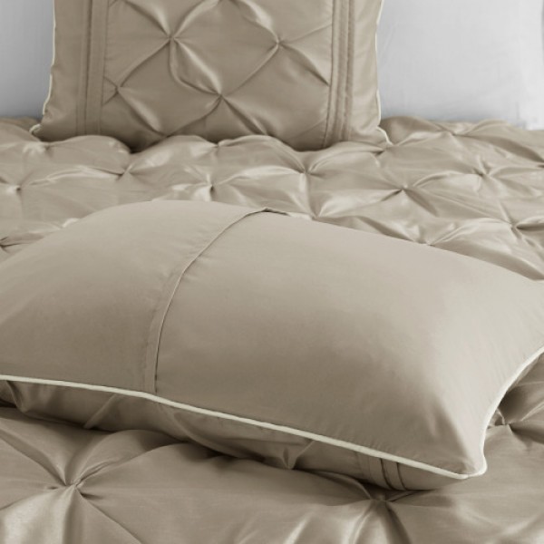 7 Piece Tufted Comforter Set Taupe King