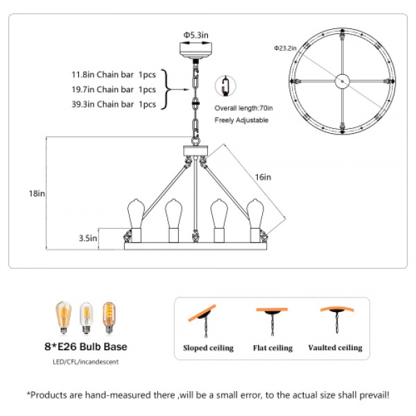 8-Light (No Bulbs) Matte Black Wagon Wheel Chandelier Farmhouse Modern Small Round Chandelier for Living Room Kitchen Island Foyer Hallway Entryway Bedroom Dining Room Light Fixture Ceiling Hanging