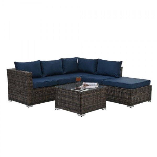 Patio Furniture, Outdoor Furniture, Seasonal PE Wicker Furniture, 4 Set Wicker Furniture With Tempered Glass Coffee Table