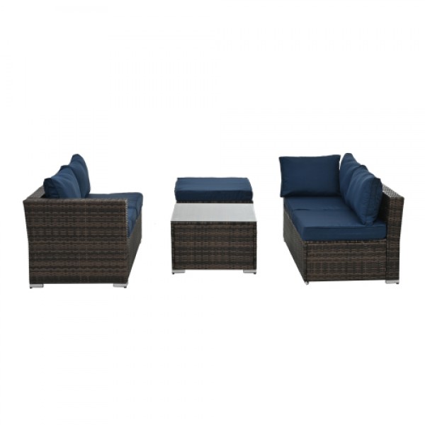 Patio Furniture, Outdoor Furniture, Seasonal PE Wicker Furniture, 4 Set Wicker Furniture With Tempered Glass Coffee Table