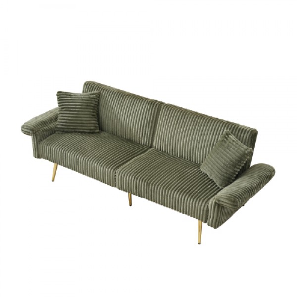 79 inch corduroy sofa bed, foldable double sofa bed with folding armrests, suitable for living rooms and small spaces