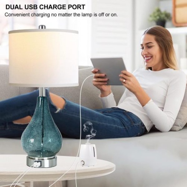 Glass Table Lamp For Living Room Bedroom Set Of 2, 22.5" LED Light With Touch Control, Black 3 Way Dimmable Modern Bedside Lamps For Home Decor With White Fabric Shade, Halloween Christmas