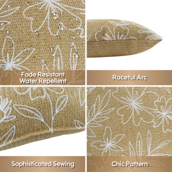 Outdoor/Indoor Throw Pillows, Decorative Throw Pillows with Inserts, Simulated Straw Weaving 18"x18" Square Pillows for Bed, Couch, Sofa and Patio Furniture (Set of 2, Casual Flowers)