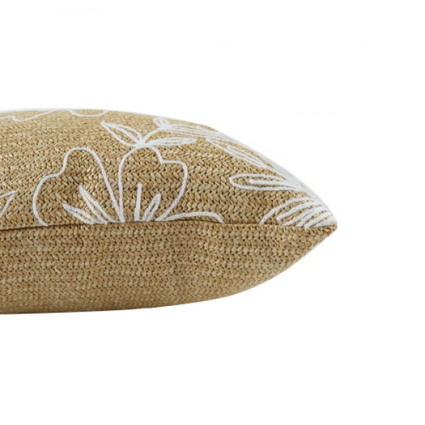 Outdoor/Indoor Throw Pillows, Decorative Throw Pillows with Inserts, Simulated Straw Weaving 18"x18" Square Pillows for Bed, Couch, Sofa and Patio Furniture (Set of 2, Casual Flowers)