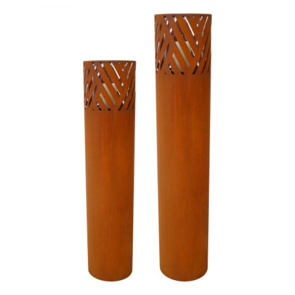 Lantern Column, Set of 2, Decorative Column for Garden in Rust Industrial Design, Lantern for Outdoor and Indoor, Lantern Including Candles, Oriental, 37 1/2+ 29 1/2 in