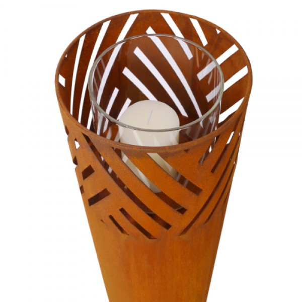 Lantern Column, Set of 2, Decorative Column for Garden in Rust Industrial Design, Lantern for Outdoor and Indoor, Lantern Including Candles, Oriental, 37 1/2+ 29 1/2 in