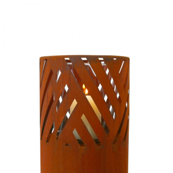 Lantern Column, Set of 2, Decorative Column for Garden in Rust Industrial Design, Lantern for Outdoor and Indoor, Lantern Including Candles, Oriental, 37 1/2+ 29 1/2 in