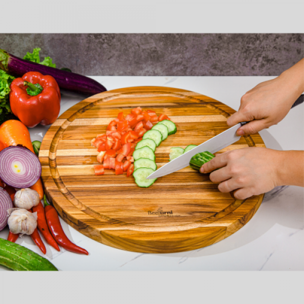Teak Cutting Board Reversible Chopping Serving Board Multipurpose Food Safe Thick Board, Small Large Size 15.8x15.8x1.25 inches 