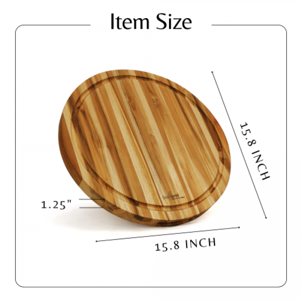 Teak Cutting Board Reversible Chopping Serving Board Multipurpose Food Safe Thick Board, Small Large Size 15.8x15.8x1.25 inches 
