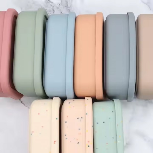 Eco-friendly Food Storage Container Kitchen Silicone Bento Lunch Box Container with Lid 3 Compartment Divider for Kid and Adults