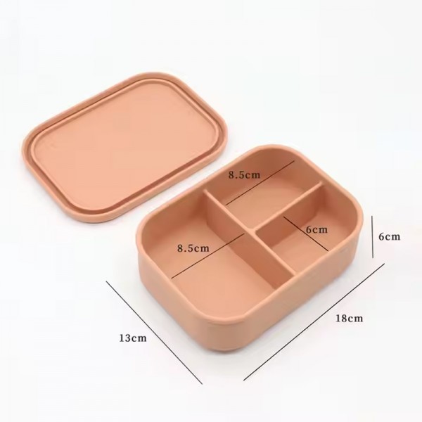 Eco-friendly Food Storage Container Kitchen Silicone Bento Lunch Box Container with Lid 3 Compartment Divider for Kid and Adults