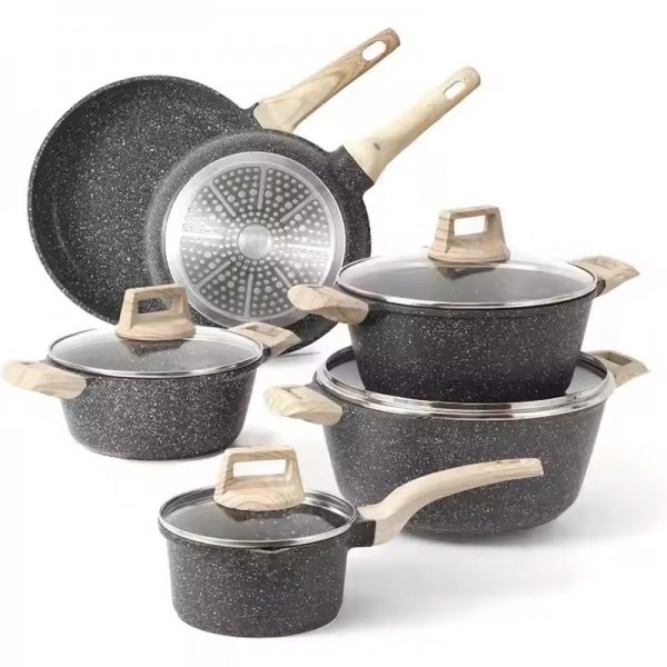 Wholesale Die Cast Aluminum Ceramic Nonstick Kitchen Cooking Pots and Pans Pot Set Granite Cookware Set